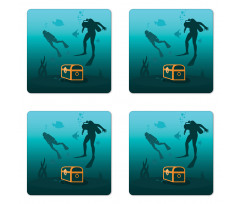 Divers and Sunken Ship Coaster Set Of Four