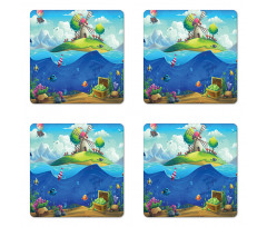 Undersea and an Island Coaster Set Of Four