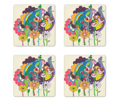 Grunge Style Flowers Artwork Coaster Set Of Four