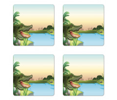 Palms Crocodiles Humor Coaster Set Of Four