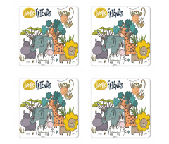 Cartoon Jungle Friends Fauna Coaster Set Of Four