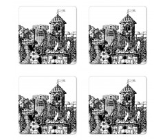 Medieval Fortress Sketch Coaster Set Of Four