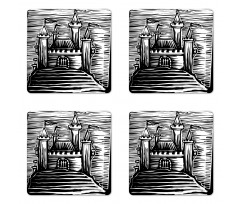 Woodcut Medieval Fortress Coaster Set Of Four