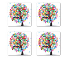 Blooming Flowers Heart Coaster Set Of Four