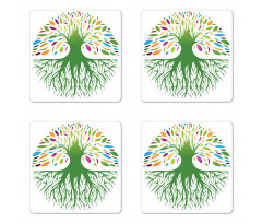 Colorful Tree Art Coaster Set Of Four