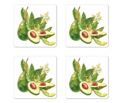 Watercolor Style and Leafy Coaster Set Of Four