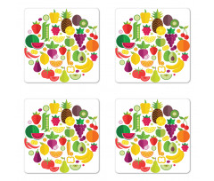 Fruits and Veggies Design Coaster Set Of Four