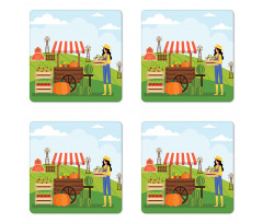 Farmer Selling Products Coaster Set Of Four