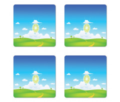 Grass Hill Sun and Clouds Coaster Set Of Four