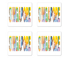 Vibrant Lettering Design Coaster Set Of Four