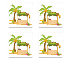 Tropical Concept Tiki Bar Fun Coaster Set Of Four