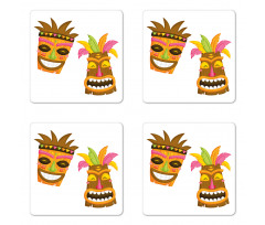 Exotic Colorful Hawaii Masks Coaster Set Of Four