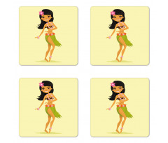 Hawaiian Dancer Girl Cartoon Coaster Set Of Four