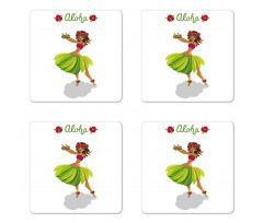 Hula Dancer Girl Aloha Wording Coaster Set Of Four