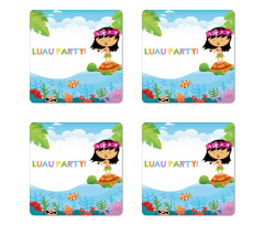 Hula Girl on a Turtle Coaster Set Of Four