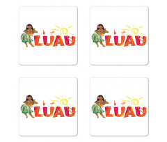 Hula Dancer with a Ukulele Coaster Set Of Four