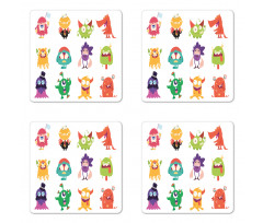 Funny Monsters Cartoon Art Coaster Set Of Four