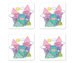 Little Girl Monster Castle Coaster Set Of Four