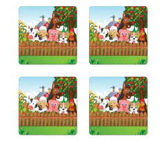 Farm Animals Mascots Coaster Set Of Four