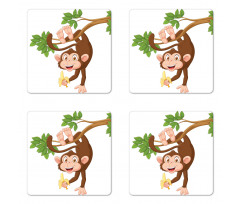 Monkey with Banana Tree Coaster Set Of Four
