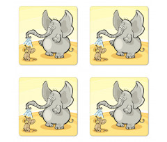 Elephant Bathing Mouse Coaster Set Of Four