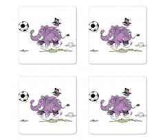 Elephant Playing Soccer Coaster Set Of Four