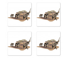 Elephants on Savannah Coaster Set Of Four