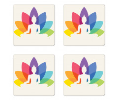 Colorful Lotus Flower Coaster Set Of Four