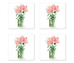 Rose Flower Drawing in Vase Coaster Set Of Four