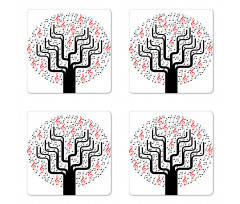 Round Geometric Tree Coaster Set Of Four