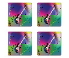 Guitar on Colorful Back Coaster Set Of Four