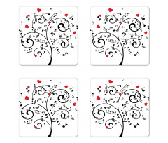 Romantic Tree and Hearts Coaster Set Of Four