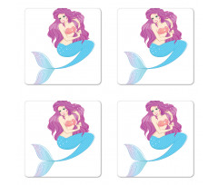 Mermaid with Pink Hair Coaster Set Of Four