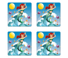 Wave with Cartoon Fish Coaster Set Of Four