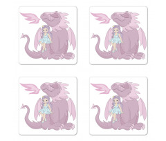 Princess Sitting on Creature Coaster Set Of Four