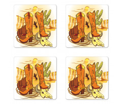 Old Wild Cowboys Rope Coaster Set Of Four