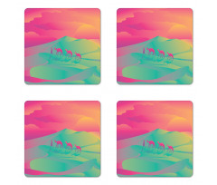 Camel Caravan Man and Sunset Coaster Set Of Four