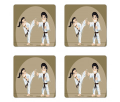 Children Karate Cartoon Art Coaster Set Of Four