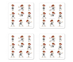 Martial Arts Boy Cartoon Coaster Set Of Four