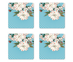 Floral Bloom on Retro Rays Coaster Set Of Four