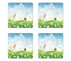 Spring Time Sunny Landscape Coaster Set Of Four