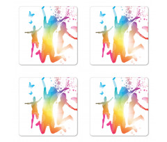 Jumping People Butterflies Coaster Set Of Four