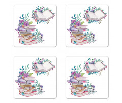 Watercolor Bookworm Floral Coaster Set Of Four