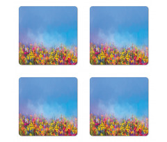 Abstract Sky Dreamy Flowers Coaster Set Of Four