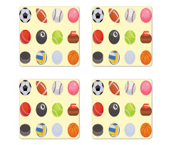 Different Sports Balls Layout Coaster Set Of Four