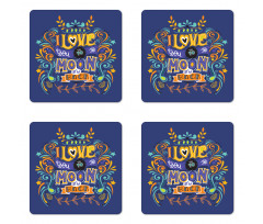 Floral Themed Text Coaster Set Of Four