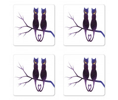 Cats Depicted as Night Coaster Set Of Four