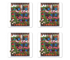 Flower Pots on Old Window Coaster Set Of Four