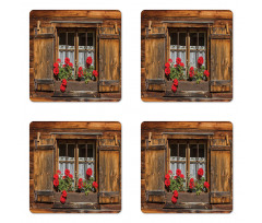 Wooden Hut with Window Coaster Set Of Four