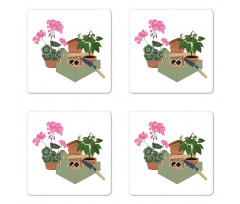 Flowers and Garden Tools Coaster Set Of Four